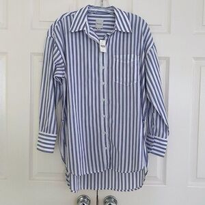 NWT Anthropologie Maeve The Bennet Buttondown Shirt Top Indigo Stripe